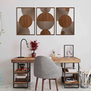 Ahşap Duvar Tablosu, 3 Parça Ahşap Modern Duvar Dekoru, Orta Çağ Desen Duvar Paneli, Ceviz 40,5x40,5 cm