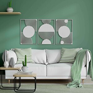 Ahşap Duvar Tablosu, 3 Parça Ahşap Modern Duvar Dekoru, Orta Çağ Desen Duvar Paneli, Beyaz 42x28 cm