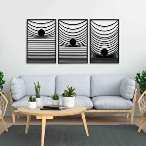 Ahşap Duvar Tablosu, 3 Parça Ahşap Modern Duvar Dekoru, Yerçekimi Desen Duvar Paneli, Siyah 28x28 cm