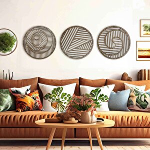 Ahşap Duvar Tablosu, 3 Parça Ahşap Modern Duvar Dekoru, Geometrik Desen Duvar Paneli, Mostar 28x28 cm