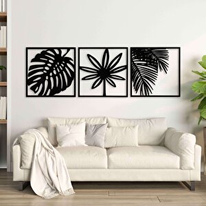 Ahşap Duvar Tablosu, 3 Parça Ahşap Modern Yaprak Duvar Dekoru, Geometrik Desen Duvar Paneli, Siyah 40,5x40,5 cm