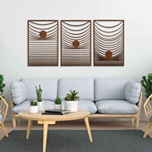 Ahşap Duvar Tablosu, 3 Parça Ahşap Modern Duvar Dekoru, Yerçekimi Desen Duvar Paneli, Ceviz 28x28 cm