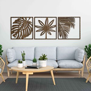Ahşap Duvar Tablosu, 3 Parça Ahşap Modern Yaprak Duvar Dekoru, Geometrik Desen Duvar Paneli, Akasya 71x71 cm