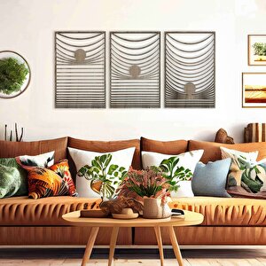 Ahşap Duvar Tablosu, 3 Parça Ahşap Modern Duvar Dekoru, Yerçekimi Desen Duvar Paneli, Mostar 57x38 cm