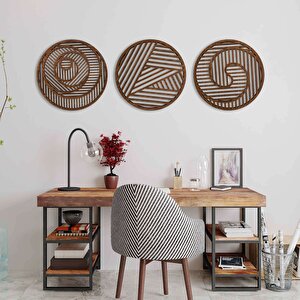 Ahşap Duvar Tablosu, 3 Parça Ahşap Modern Duvar Dekoru, Geometrik Desen Duvar Paneli, Ceviz 71x71 cm