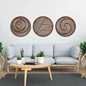 Ahşap Duvar Tablosu, 3 Parça Ahşap Modern Duvar Dekoru, Geometrik Desen Duvar Paneli, Ceviz 28x28 cm