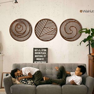 Ahşap Duvar Tablosu, 3 Parça Ahşap Modern Duvar Dekoru, Geometrik Desen Duvar Paneli, Ceviz 28x28 cm