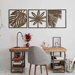 Ahşap Duvar Tablosu, 3 Parça Ahşap Modern Yaprak Duvar Dekoru, Geometrik Desen Duvar Paneli, Akasya 40,5x40,5 cm