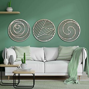 Ahşap Duvar Tablosu, 3 Parça Ahşap Modern Duvar Dekoru, Geometrik Desen Duvar Paneli, Akçaağaç 58,5x58,5 cm