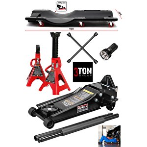Oto Tamirci Garaj Bakım Seti 3ton Düşük Profil Kriko + Tamirci Kızağı + 3ton Sehpa Kriko + Bijon