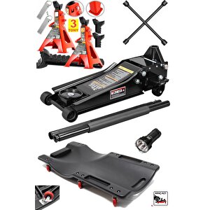 Profesyonel Oto Tamirci Garaj Seti: 4'lü Bijon Anahtarı - 3ton Düşük Şase Tamirci Kriko - 3ton Sehpa