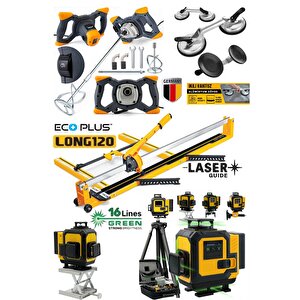 Ecoplus4 Seramik Usta Seti: 120mm Seramik Kesme - 2'li Vantuz - Boya Karıştırıcı - 16 Çizgi Lazer