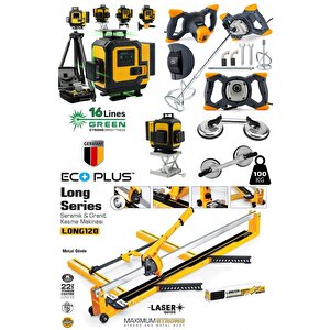 Ecoplus4 Seramik Usta Seti: 120mm Seramik Kesme - 2'li Vantuz - Boya Karıştırıcı - 16 Çizgi Lazer