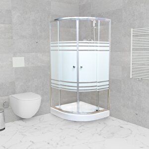 90x90x185 Oval Duş Kabini Desenli H:14 Monoblok Duş Teknesi Dahil