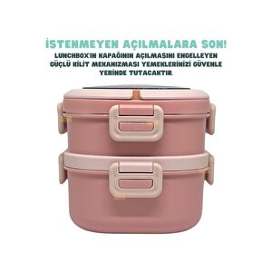 Vagonlife Bento Lunchbox 1330 Ml – 2 Katlı, 3 Bölmeli, Paslanmaz Çelik Sefer Tası Yemek Kabı, Sızdır