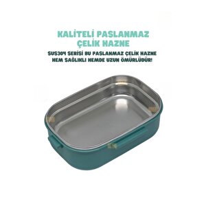 Bento Lunchbox 1330ml – 2 Katlı, 3 Bölmeli, Paslanmaz Çelik Sefer Tası Yemek Kabı, Sızdırm