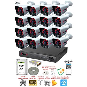 16 Kameralı 5mp Lensli 1080p 2mp Görüntü 6 Atom Gece Görüşlü Fullhd Güvenlik Kamerası 5525a 500gb