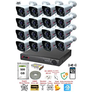 16 Kameralı 5mp Lensli 1080p 2mp Görüntü 6 Atom Gece Görüşlü Fullhd Güvenlik Kamerası 5525a 500gb