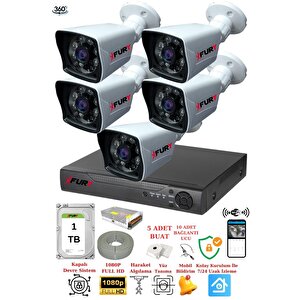 5 Kameralı 5mp Lensli 1080p 2mp Görüntü 6 Atom Gece Görüşlü Fullhd Güvenlik Kamerası 5525a 1tb