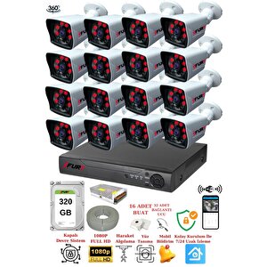 16 Kameralı 5mp Lensli 1080p 2mp Görüntü 6 Atom Gece Görüşlü Fullhd Güvenlik Kamerası 5525a 320gb