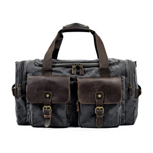 Retro Kanvas Deri Seyahat Spor Çantası (gri)