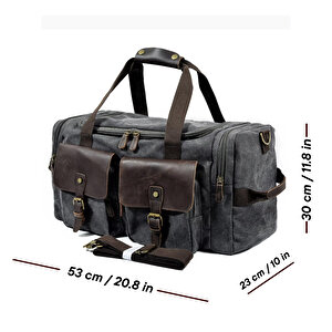 Retro Kanvas Deri Seyahat Spor Çantası (gri)
