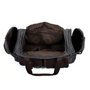 Retro Kanvas Deri Seyahat Spor Çantası (gri)