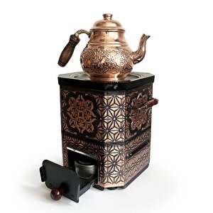 Bakır Jel Yakıtlı Nostaljik Semaver Çay Kazanı 3l Eskitme Vernikli