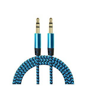 Aux Stereo 3.5mm Data Ses Örgü Kablo Mavi