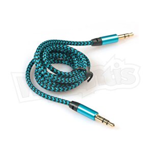 Aux Stereo 3.5mm Data Ses Örgü Kablo Mavi