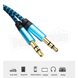 Diwu Aux Stereo 3.5mm Data Ses Örgü Kablo Mavi