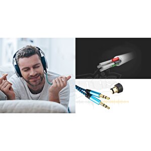 Diwu Aux Stereo 3.5mm Data Ses Örgü Kablo Mavi