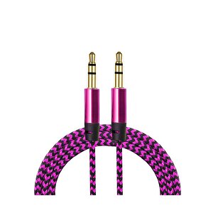 Aux Stereo 3.5mm Data Ses Örgü Kablo Pembe