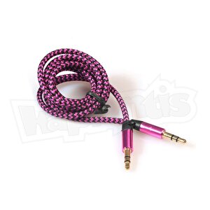 Aux Stereo 3.5mm Data Ses Örgü Kablo Pembe