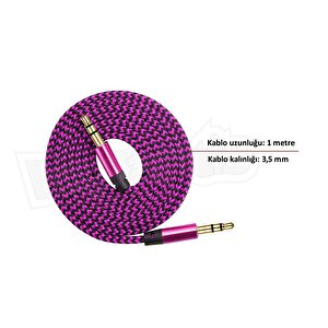 Aux Stereo 3.5mm Data Ses Örgü Kablo Pembe