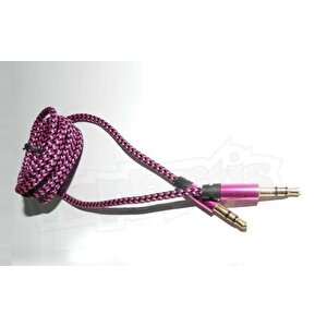 Diwu Aux Stereo 3.5mm Data Ses Örgü Kablo Pembe