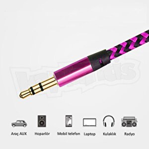 Diwu Aux Stereo 3.5mm Data Ses Örgü Kablo Pembe