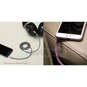 Diwu Aux Stereo 3.5mm Data Ses Örgü Kablo Pembe