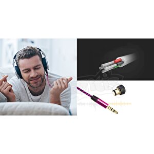 Diwu Aux Stereo 3.5mm Data Ses Örgü Kablo Pembe