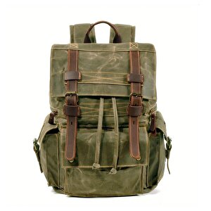 Sert Kanvas Retro Gündelik Okul İş Ofis Sırt Çantası Mumlu Su Geçirmez (koyu Yeşil)