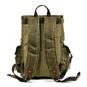 Sert Kanvas Retro Gündelik Okul İş Ofis Sırt Çantası Mumlu Su Geçirmez (koyu Yeşil)