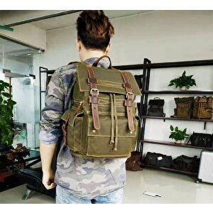 Sert Kanvas Retro Gündelik Okul İş Ofis Sırt Çantası Mumlu Su Geçirmez (koyu Yeşil)