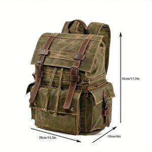 Sert Kanvas Retro Gündelik Okul İş Ofis Sırt Çantası Mumlu Su Geçirmez (koyu Yeşil)