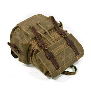 Sert Kanvas Retro Gündelik Okul İş Ofis Sırt Çantası Mumlu Su Geçirmez (koyu Yeşil)