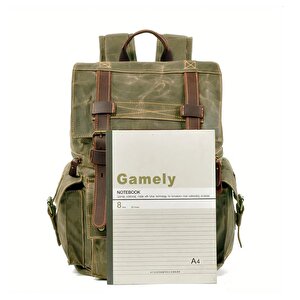 Sert Kanvas Retro Gündelik Okul İş Ofis Sırt Çantası Mumlu Su Geçirmez (koyu Yeşil)