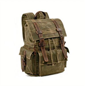 Sert Kanvas Retro Gündelik Okul İş Ofis Sırt Çantası Mumlu Su Geçirmez (koyu Yeşil)