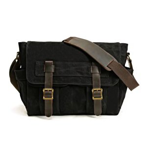 Retro Kanvas Postacı Çanta Mumlu Su Geçirmez (siyah)