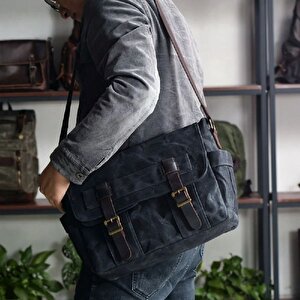 Retro Kanvas Postacı Çanta Mumlu Su Geçirmez (siyah)