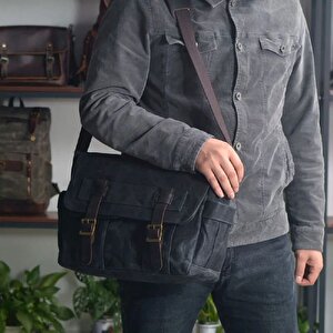 Retro Kanvas Postacı Çanta Mumlu Su Geçirmez (siyah)