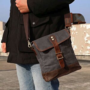 Retro Kanvas Gündelik Küçük Postacı Çanta Mumlu Su Geçirmez (koyu Gri)